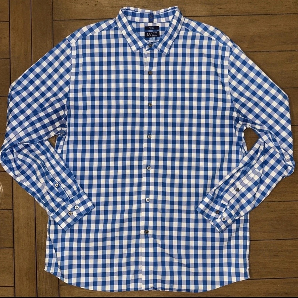 MADE by Cam Newton Mens XL Checked Long Sleeve Button Up Shirt Blue  And White